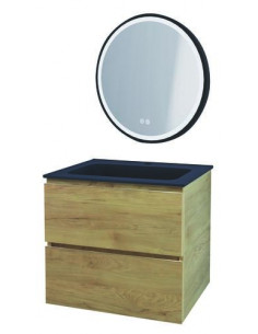 Meuble OSLO à suspendre 2 tiroirs 60cm bois avec miroir LED ALEXANDRIE HAM-402117539