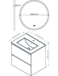 Meuble OSLO à suspendre 2 tiroirs 60cm bois avec miroir LED ALEXANDRIE HAM-402117539 2