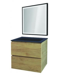 Meuble OSLO à suspendre 2 tiroirs 60cm bois avec miroir LED SEVILLE HAM-402117540