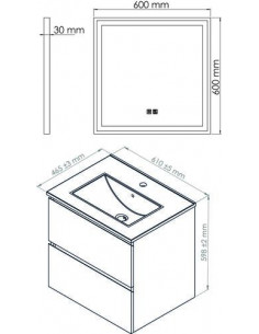 Meuble OSLO à suspendre 2 tiroirs 60cm bois avec miroir LED SEVILLE HAM-402117540 2