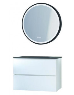Meuble OSLO à suspendre 2 tiroirs 80cm blanc brillant avec miroir LED ALEXANDRIE HAM-402117541