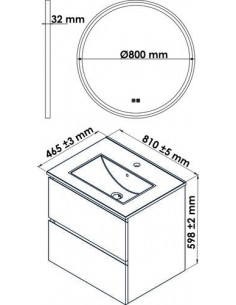 Meuble OSLO à suspendre 2 tiroirs 80cm blanc brillant avec miroir LED ALEXANDRIE HAM-402117541 2