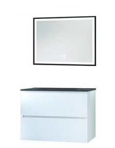 Meuble OSLO à suspendre 2 tiroirs 80cm blanc brillant avec miroir LED SEVILLE HAM-402117542