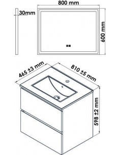 Meuble OSLO à suspendre 2 tiroirs 80cm blanc brillant avec miroir LED SEVILLE HAM-402117542 2