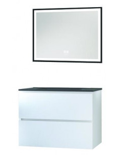 Meuble OSLO à suspendre 2 tiroirs 80cm blanc mat avec miroir LED SEVILLE HAM-402117544