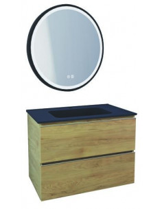 Meuble OSLO à suspendre 2 tiroirs 80cm bois avec miroir LED ALEXANDRIE HAM-402117545