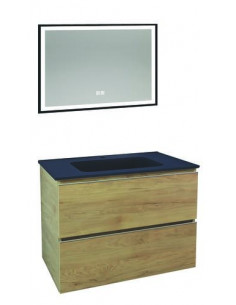 Meuble OSLO à suspendre 2 tiroirs 80cm bois avec miroir LED SEVILLE HAM-402117546