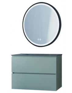 Meuble OSLO à suspendre 2 tiroirs 80cm gris avec miroir LED ALEXANDRIE HAM-402117547