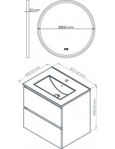 Meuble OSLO à suspendre 2 tiroirs 80cm gris avec miroir LED ALEXANDRIE HAM-402117547 2