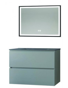 Meuble OSLO à suspendre 2 tiroirs 80cm gris avec miroir LED SEVILLE HAM-402117548
