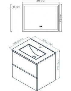 Meuble OSLO à suspendre 2 tiroirs 80cm gris avec miroir LED SEVILLE HAM-402117548 2