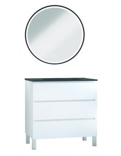 Meuble OSLO à suspendre 3 tiroirs 80cm blanc mat avec miroir LED ALEXANDRIE HAM-402117549