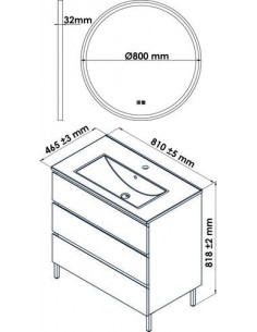 Meuble OSLO à suspendre 3 tiroirs 80cm blanc mat avec miroir LED ALEXANDRIE HAM-402117549 2