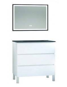 Meuble OSLO à suspendre 3 tiroirs 80cm blanc mat avec miroir LED SEVILLE HAM-402117550