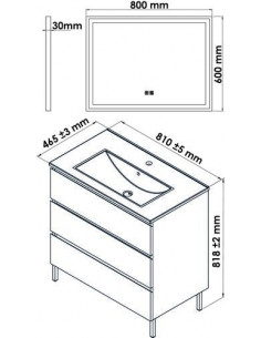 Meuble OSLO à suspendre 3 tiroirs 80cm blanc mat avec miroir LED SEVILLE HAM-402117550 2