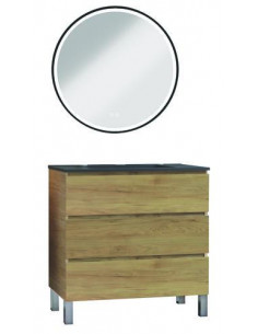 Meuble OSLO à suspendre 3 tiroirs 80cm bois avec miroir LED ALEXANDRIE HAM-402117551