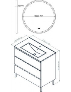 Meuble OSLO à suspendre 3 tiroirs 80cm bois avec miroir LED ALEXANDRIE HAM-402117551 2