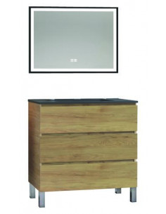 Meuble OSLO à suspendre 3 tiroirs 80cm bois avec miroir LED SEVILLE 402117552