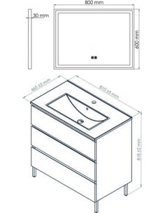 Meuble OSLO à suspendre 3 tiroirs 80cm bois avec miroir LED SEVILLE 402117552 2
