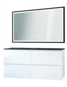 Meuble OSLO à suspendre 4 tiroirs 120cm blanc mat avec miroir LED SEVILLE HAM-402117553