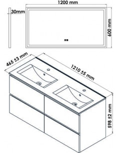 Meuble OSLO à suspendre 4 tiroirs 120cm blanc mat avec miroir LED SEVILLE HAM-402117553 2