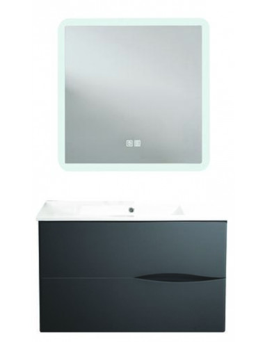 Meuble VELOURS à suspendre 70cm noir avec MIROIR LED ATHENES HAM-402118503