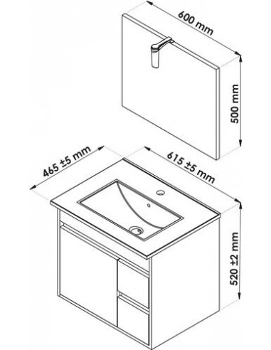 Meuble à suspendre 60cm lumpur miroir suspendu 96860