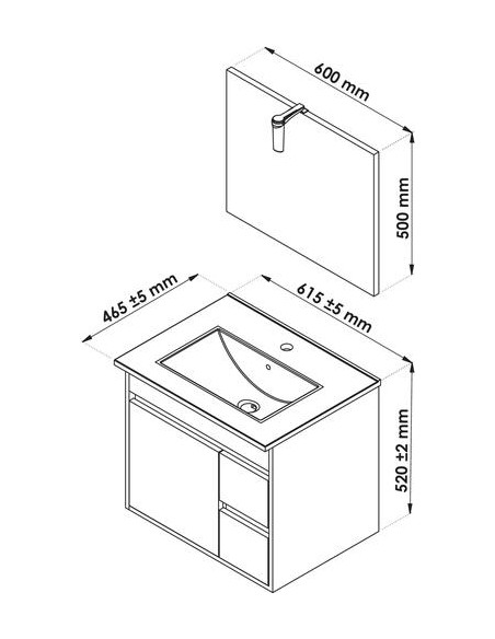 Meuble à suspendre 60cm lumpur miroir suspendu 96860