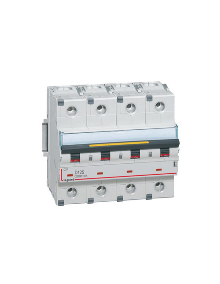 Disjoncteur DX³10000 16kA arrivée haute et départ bas vis 4 Pôles 400V~ 125A courbe D 6 modules LEGRAND 409542