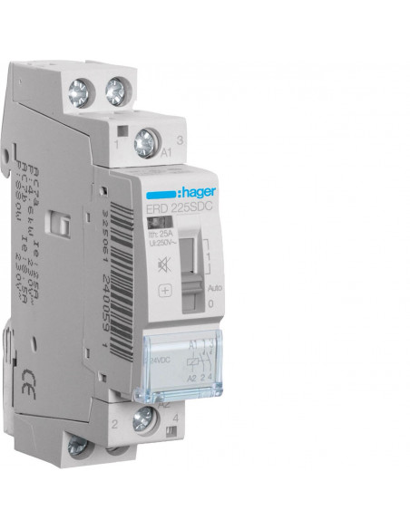 Contacteur silencieux à commande manuelle 25A 2F 24V HAGER ERD225SDC