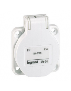Prise à encombrement réduit P17 à brochage domestique IP54 16A 250V blanc LEGRAND 057674