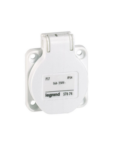Prise à encombrement réduit P17 à brochage domestique IP54 16A 250V blanc LEGRAND 057674