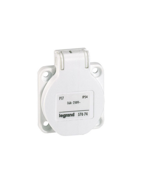 Prise à encombrement réduit P17 à brochage domestique IP54 16A 250V blanc LEGRAND 057674