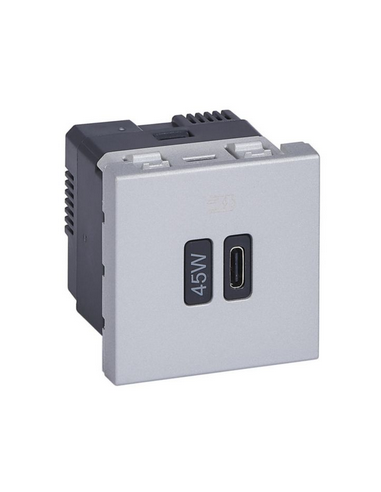 Prise simple USB Mosaic Type-C 45W Power Delivery 2 modules alu LEGRAND 077656L