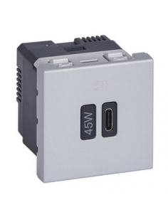 Prise simple USB Mosaic Type-C 45W Power Delivery 2 modules alu LEGRAND 077656L 2
