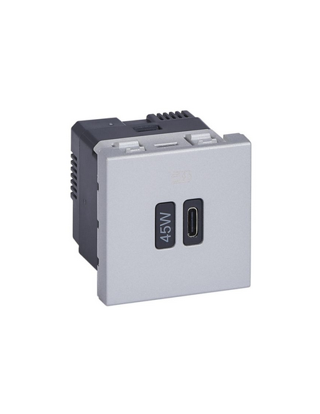 Prise simple USB Mosaic Type-C 45W Power Delivery 2 modules alu LEGRAND 077656L