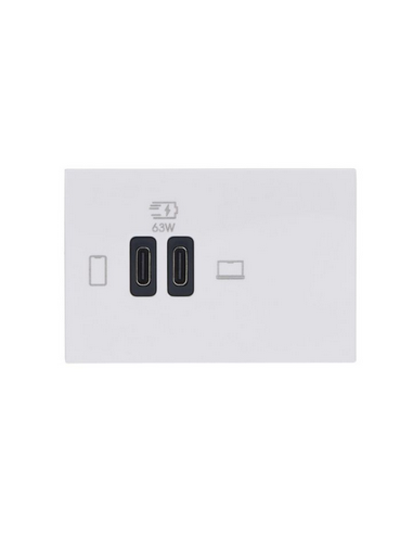 Prise double USB Mosaic Type-C 63W Power Delivery 3 modules blanc LEGRAND 077673L