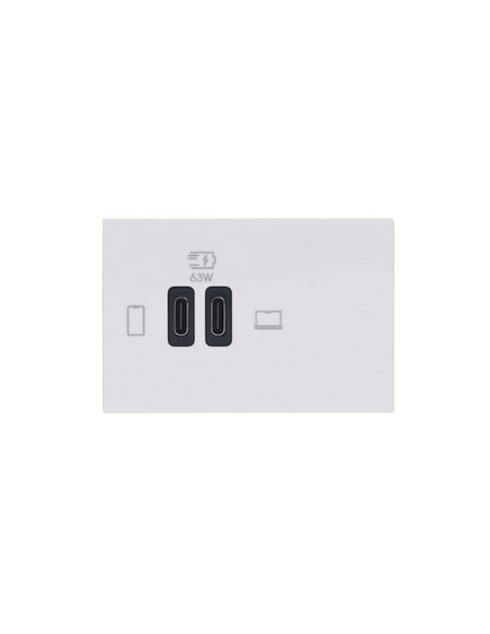 Prise double USB Mosaic Type-C 63W Power Delivery 3 modules blanc LEGRAND 077673L