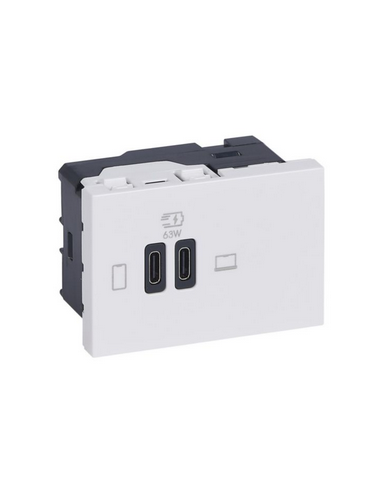 Prise double USB Mosaic Type-C 63W Power Delivery 3 modules blanc LEGRAND 077673L