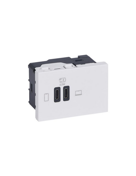 Prise double USB Mosaic Type-C 63W Power Delivery 3 modules blanc LEGRAND 077673L