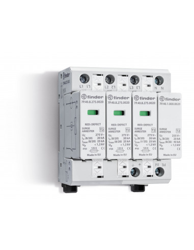 Paraf T2 tetra 3 varistors + éclateur 230V In20kA Up1,2kV,Télésignalisation FINDER 7P4482751020