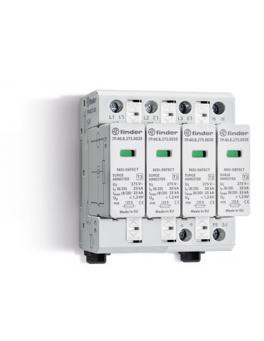 Paraf T2 tetra 4 varistors 230V In20kA Up1,2kV,Télésignalisation FINDER 7P4582751020