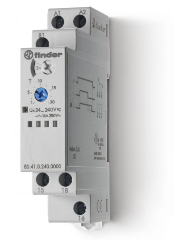 Tempo fonction BE multitension 1RT 16A 12-240VAC DC de 0,1s à 24h ferroviaire FINDER 804102400000T