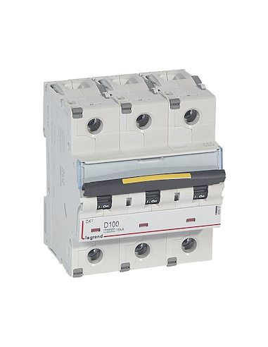 Disjoncteur DX³10000 16kA arrivée haute/départ bas à vis 3 Pôles 100A courbe C -4,5 modules LEGRAND 409507
