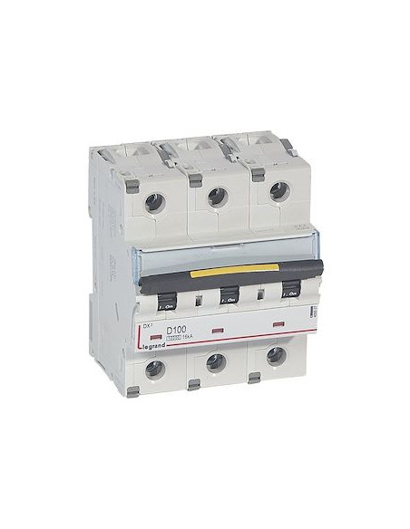 Disjoncteur DX³10000 16kA arrivée haute/départ bas à vis 3 Pôles 100A courbe C -4,5 modules LEGRAND 409507