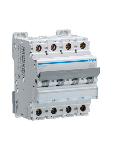Disjoncteur 4 Pôles 25kA courbe C 20A 4 modules HAGER NRN420