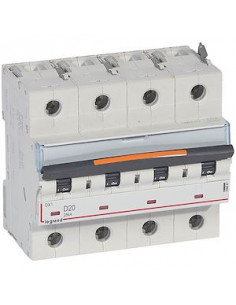 Disjoncteur DX³ 25kA arrivée haute/départ bas vis 4 Pôles 20A courbe D 6 modules LEGRAND 409847