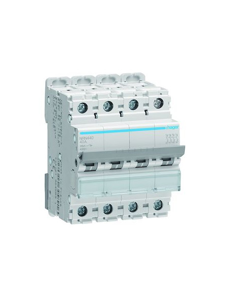 Disjoncteur 4 Pôles 20kA courbe C 40A 4 modules HAGER NRN440
