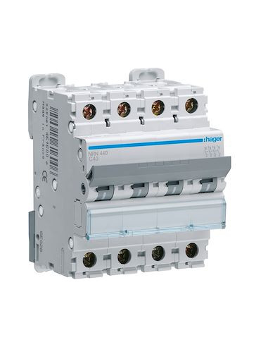 Disjoncteur 4 Pôles 20kA courbe C 40A 4 modules HAGER NRN440
