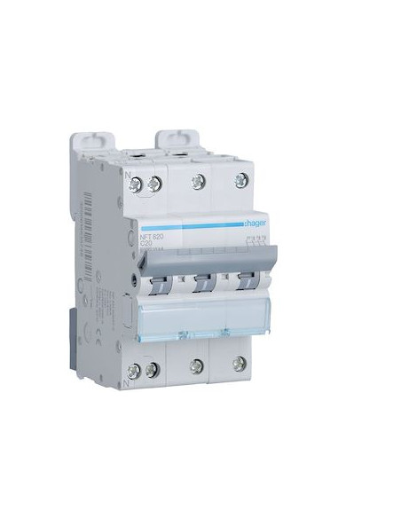 Disjoncteur 3P+N 10kA courbe C 20A 3 modules HAGER NFT820